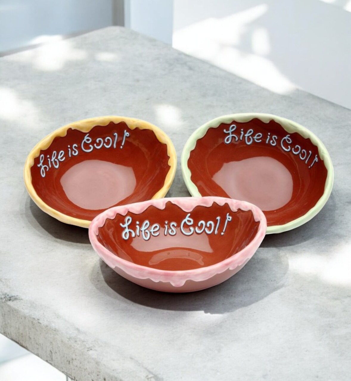 Ceramic Life Is Sweet - Ice Cream Bowl ( 3 Pcs Set ), Kitchen Decor, Cafe Decor